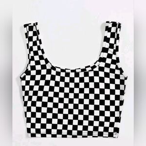 Shein Black & White Checkered Crop Tank Top, Size M